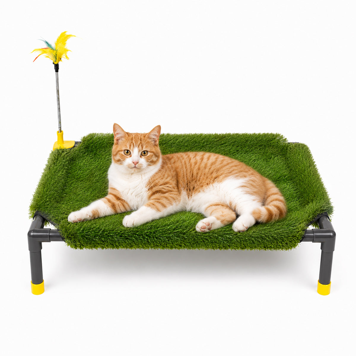 Elevated Cat Bed with Washable Artificial Grass Mat