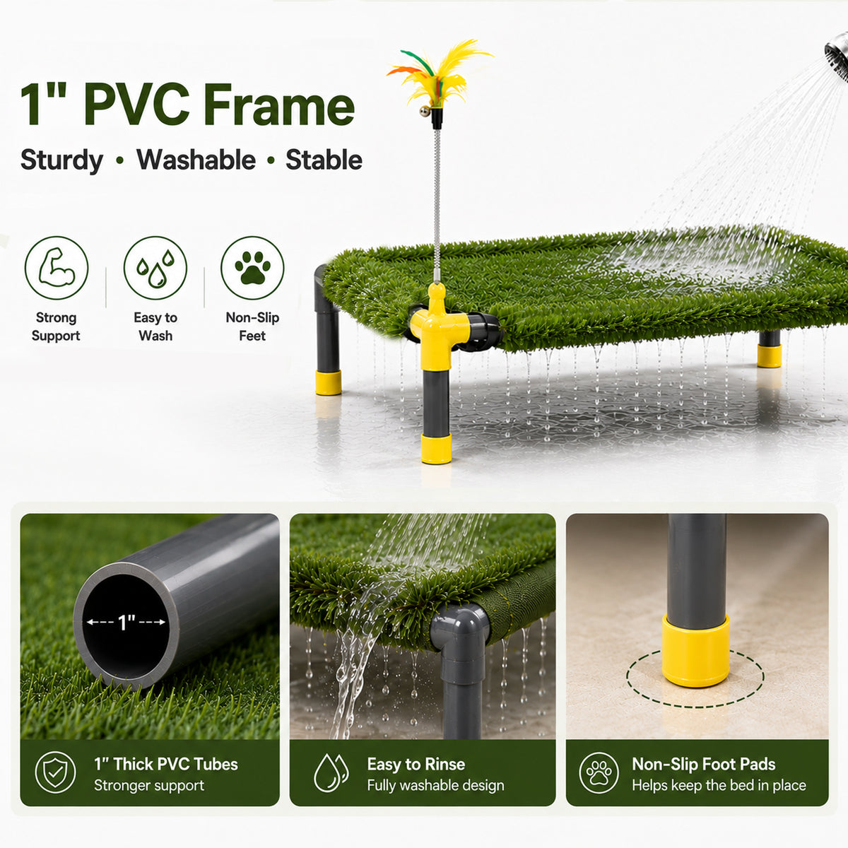 Elevated Cat Bed with Washable Artificial Grass Mat